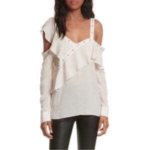 Veronica Beard Clementine Ruffle One Shoulder‎ Long Sleeve Top Cold Shoulder